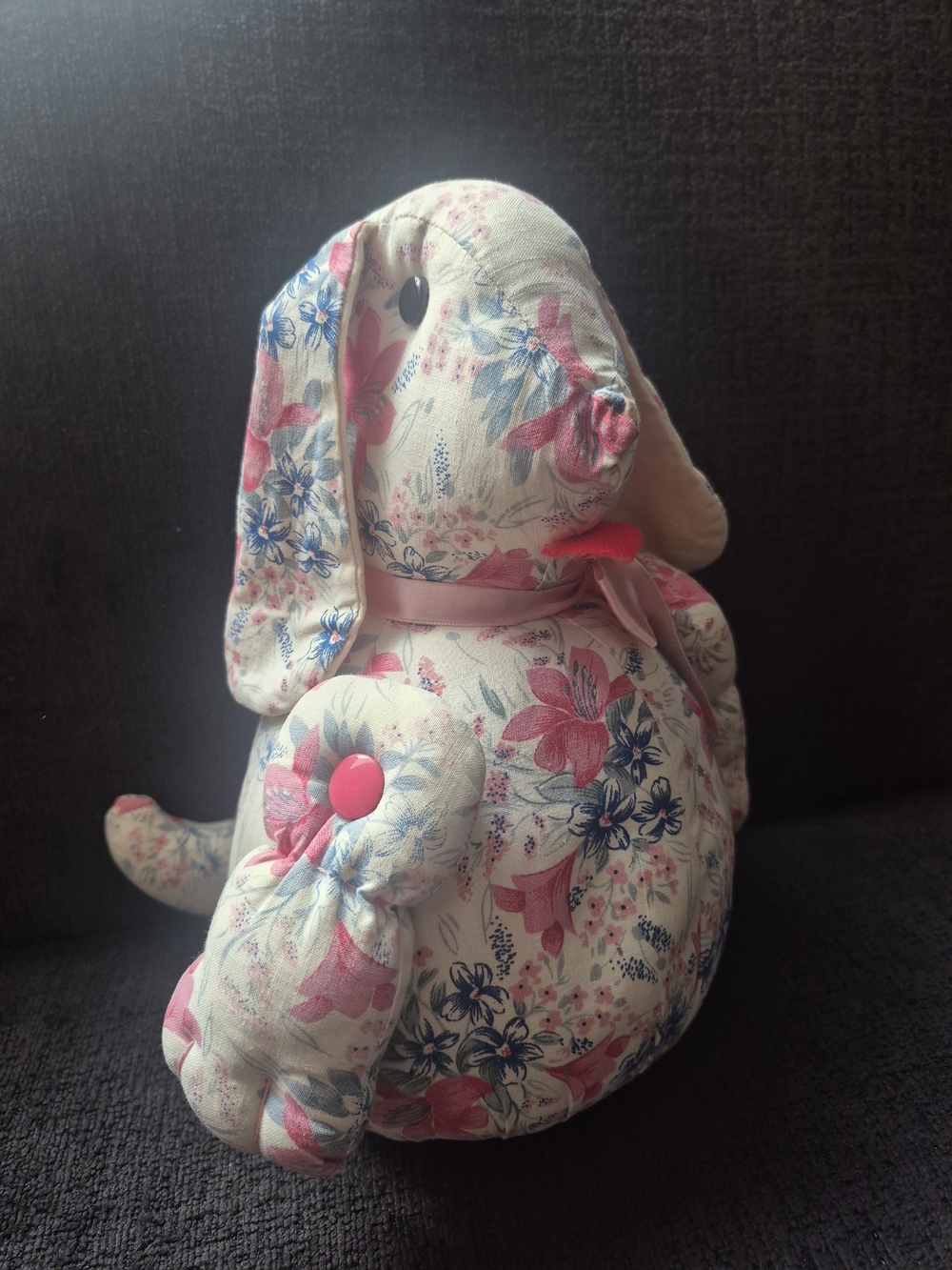 Vintage Plush Floral Pink & Blue Rabbit Toy Stuffed Buddy! Clean Like New.